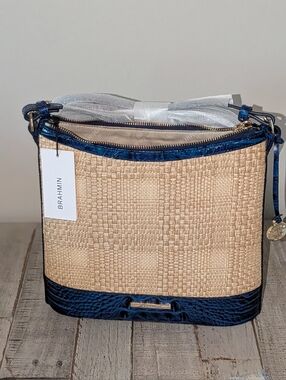 Brahmin Katie Sapphire Beachrose Straw Bag